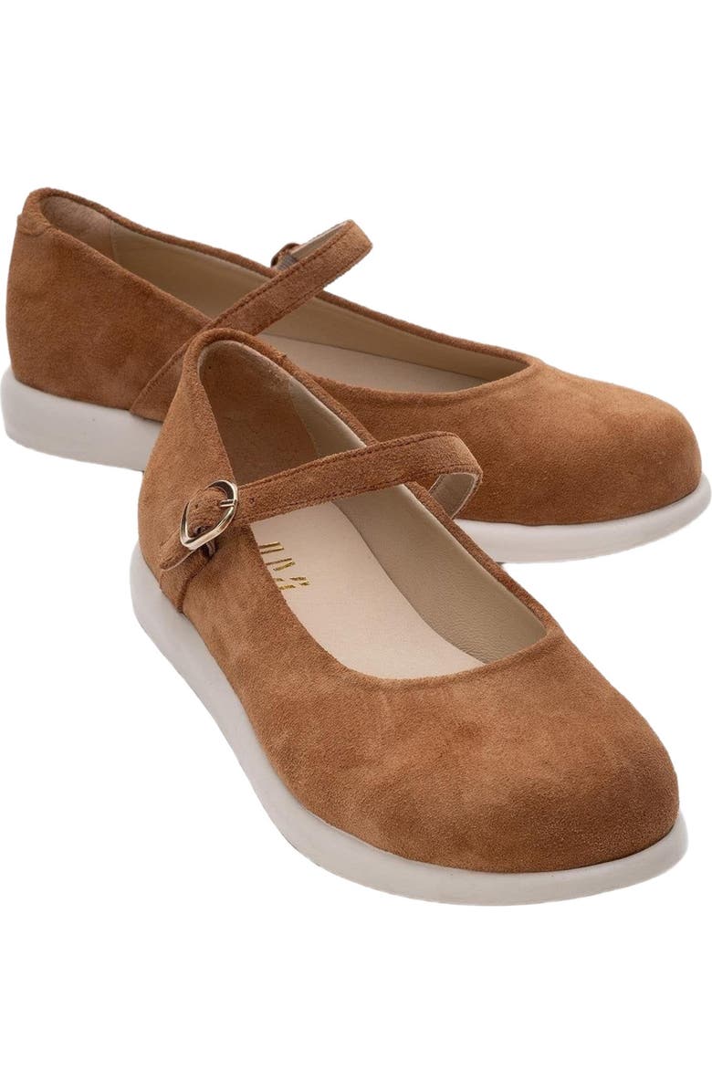 Forever & Always Shoes ANISA Leather Strap Flat, Alternate, color, Cognac Suede Leather