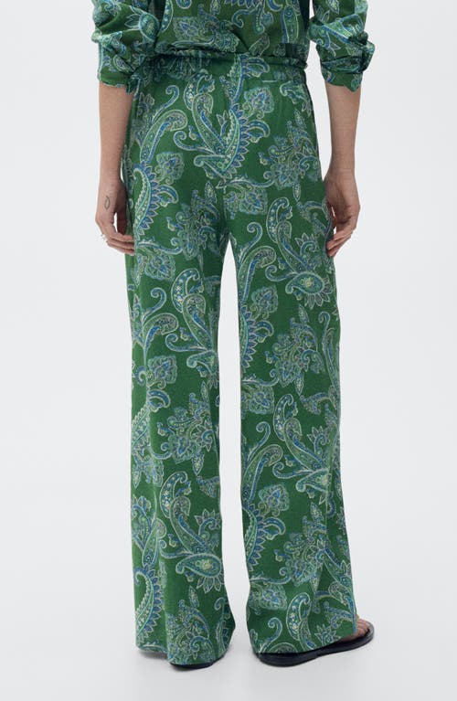 Shop Mango Paisley Linen Blend Drawstring Pants In Green