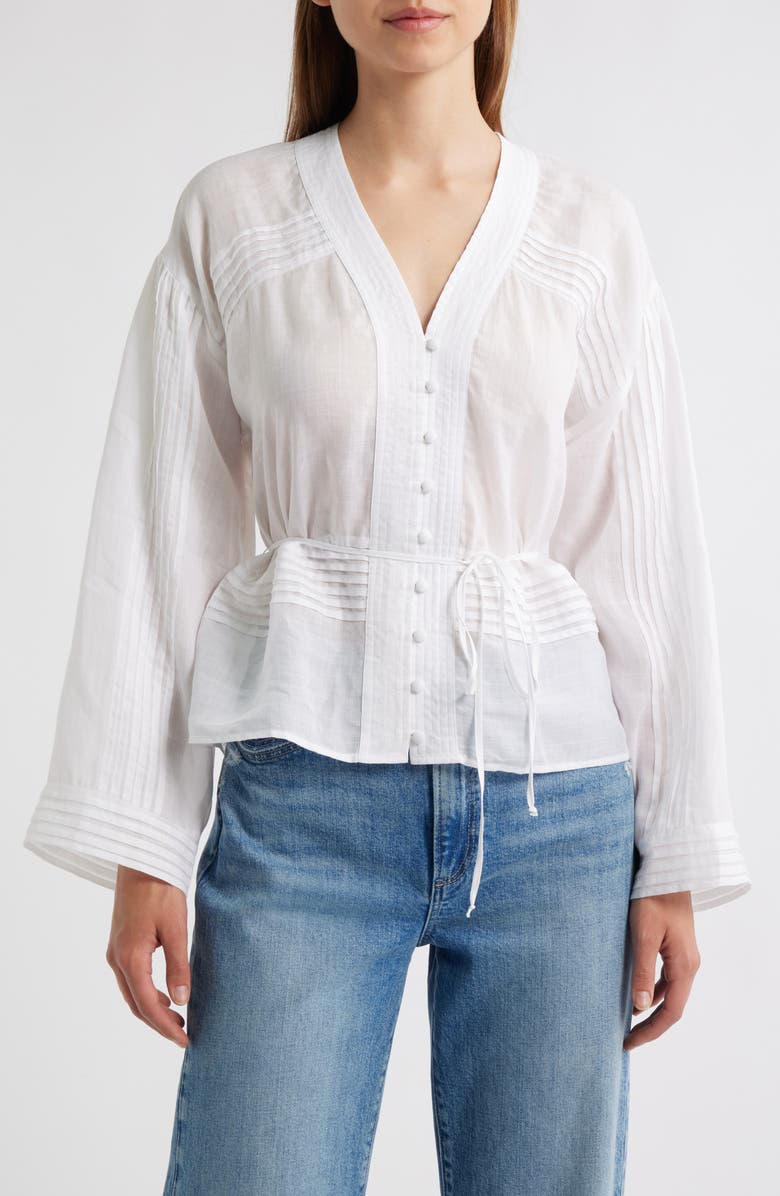 rag & bone Viviana Short Sleeve Tie Waist Button-Up Shirt, Main, color,