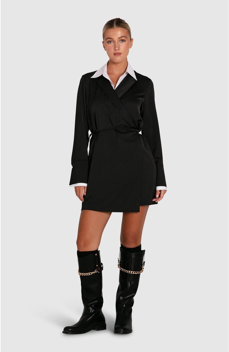 Belle & Bloom Make Me Feel Layered Shirt Dress, Alternate, color, Black/White