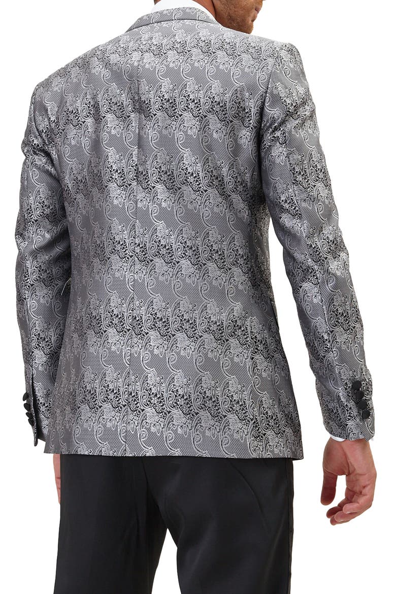 Paisley Pattern Tuxedo Jacket, Alternate, color, SILVER