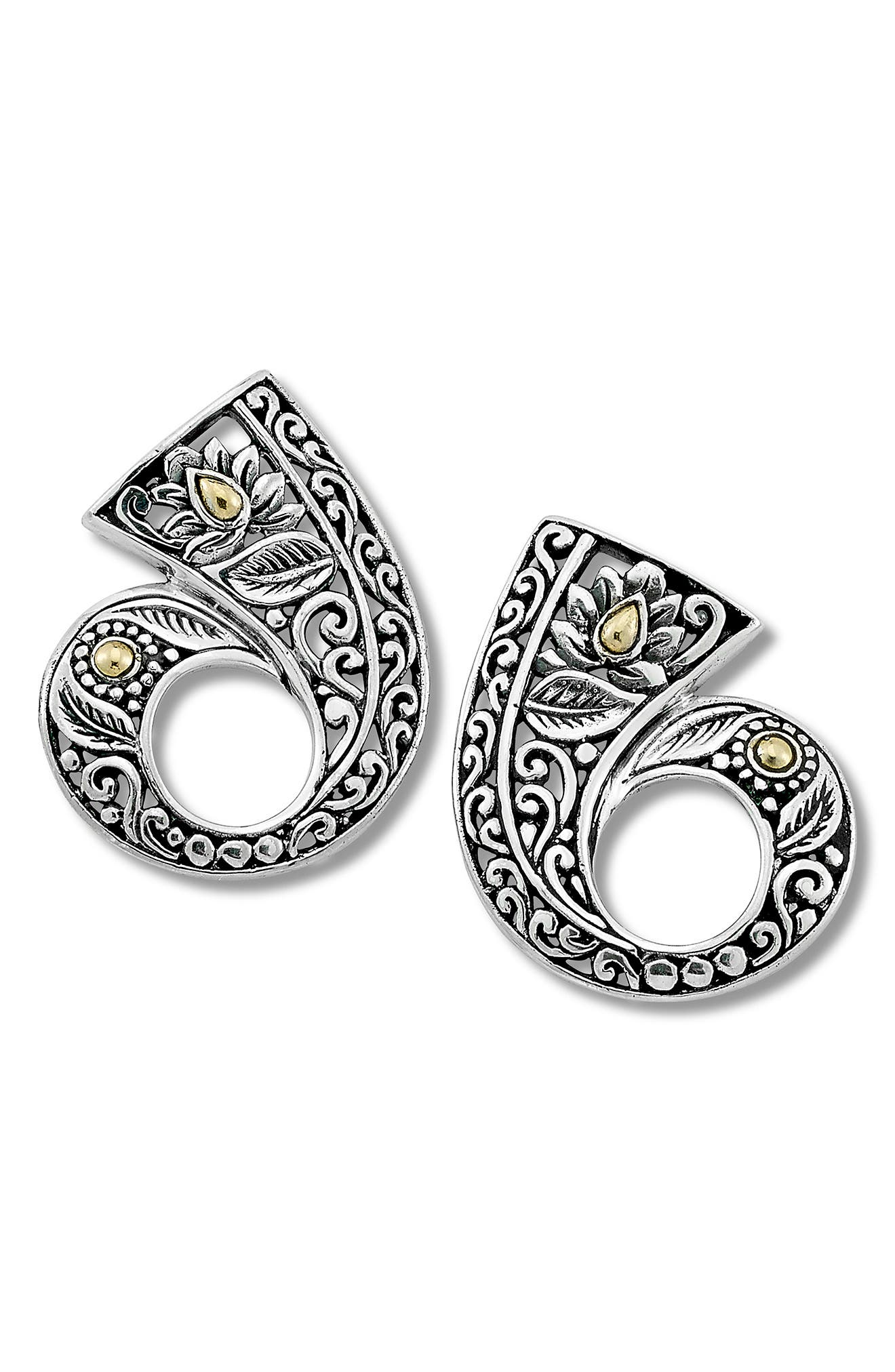 SAMUEL B. 18K Gold & Sterling Silver Balinese Design J Hoop Earrings