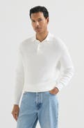 Brunello Cucinelli Cotton English rib knit polo with long raglan sleeves