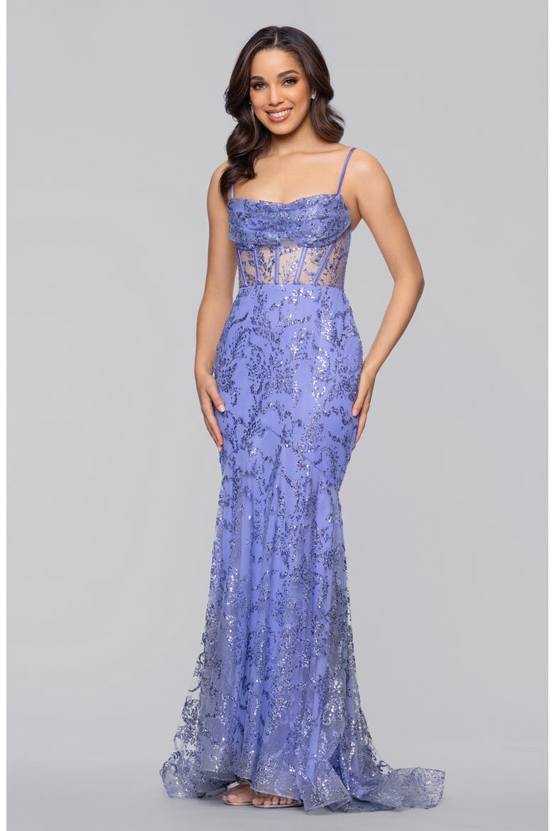 Sequin & Mesh Dress, Alternate, color, PERIWINKLE
