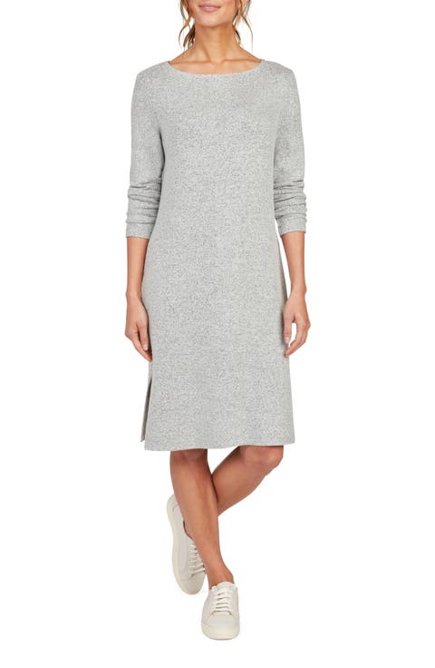 Boat Neck Long Sleeve Midi Dress