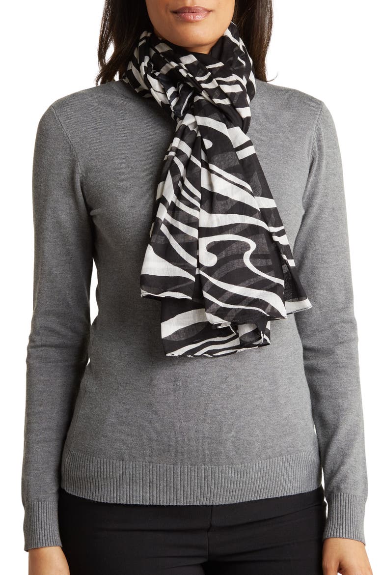 Zebra Print Cover-Up Sarong, Main, color, LIGHT GREY/ BLACK
