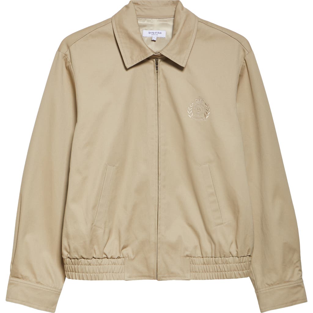 Shop Sporty And Rich Sporty & Rich Health & Wellness Embroidered Crest Prep Jacket In Light Beige