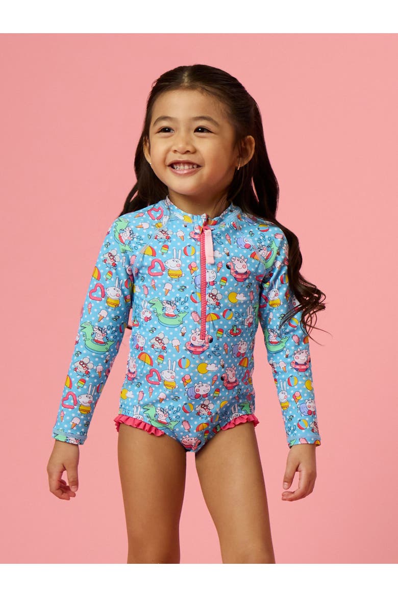 Peppa Pig & Friends Long Sleeve Zipper Rash Guard One Piece Swimsuit, Alternate, color, Pool Polka Peppa Pig & Friends