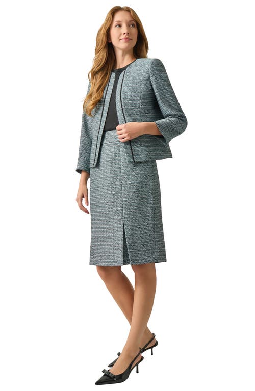 Kasper Open Front Tweed Jacket In Rich Teal Multi