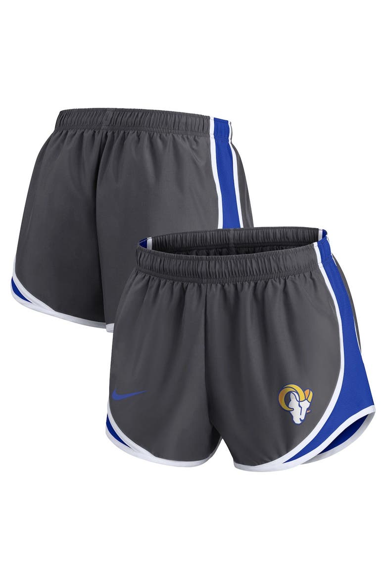 Women's Nike Charcoal Los Angeles Rams Logo Performance Tempo Shorts, Main, color, Charcoal