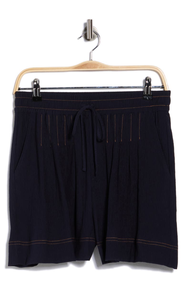 Adrianna Papell Topstitched Pull-On Shorts, Main, color, Navy/ Khaki