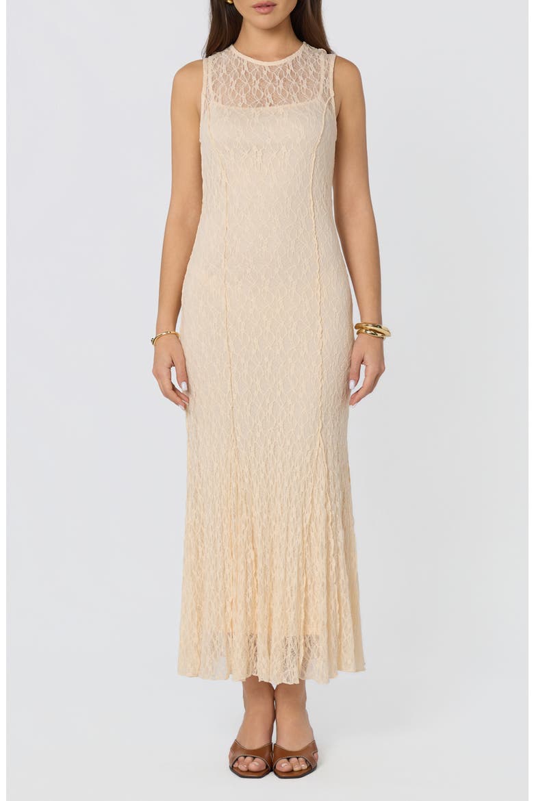 Annabella Lace Overlay Midi Dress, Main, color, CREAM