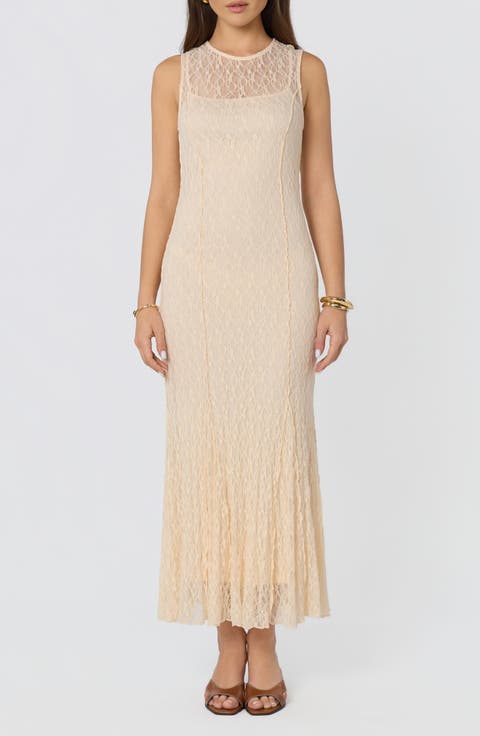 Annabella Lace Overlay Midi Dress