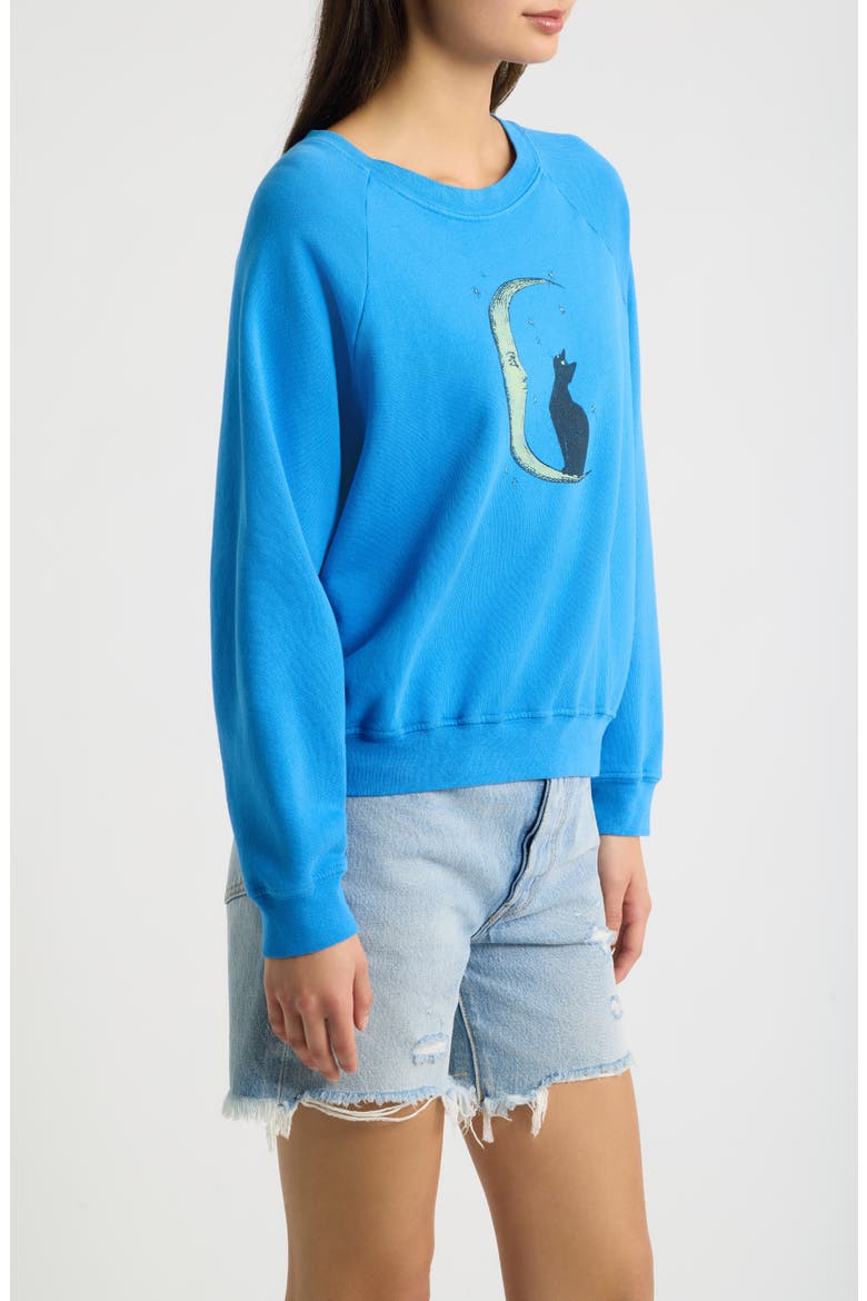 Moon Cat Shrunken Graphic Sweatshirt, Alternate, color, AZURE BLUE