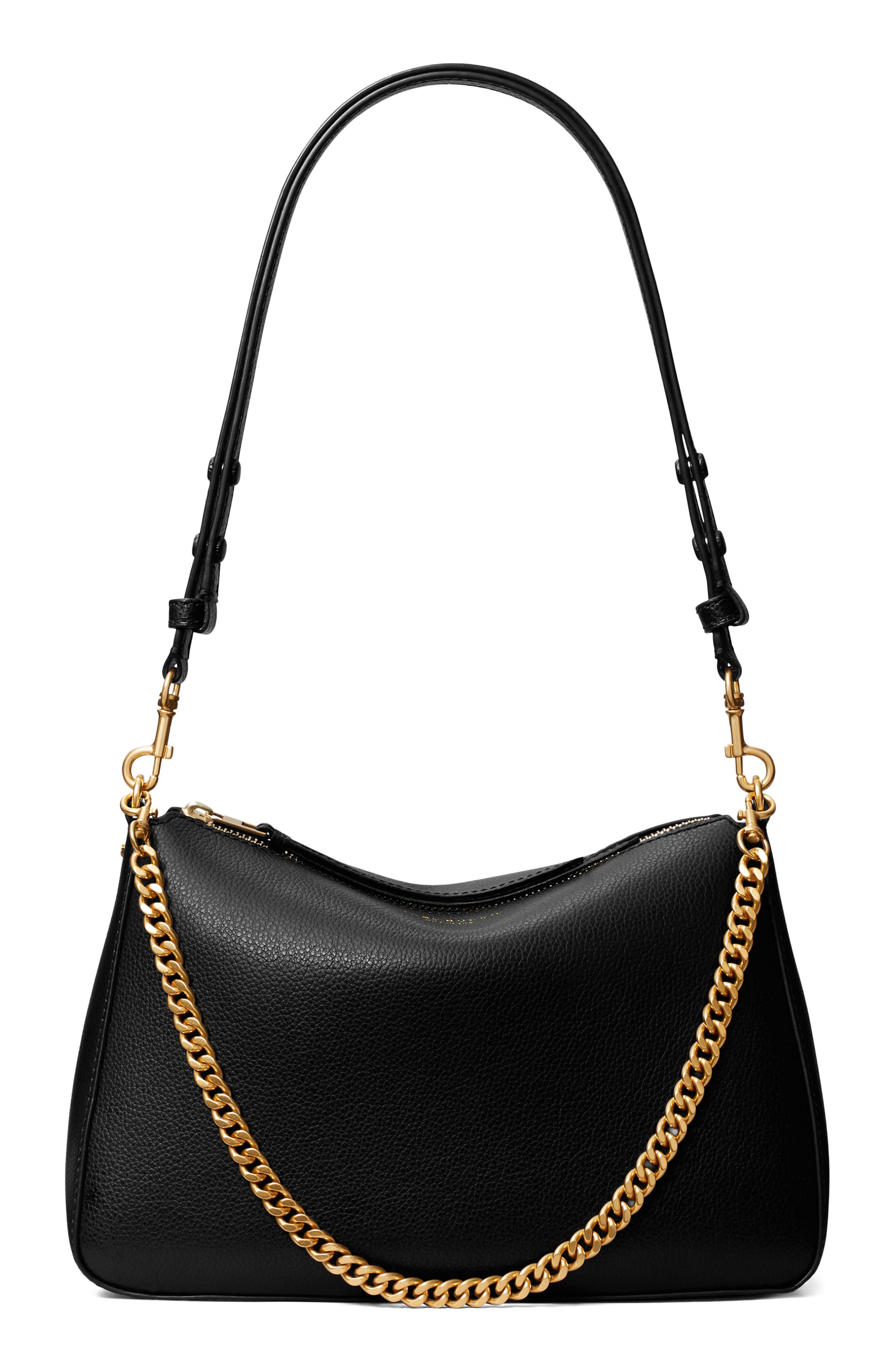 Tory Burch Perry Leather Shoulder Bag, Main, color, Black