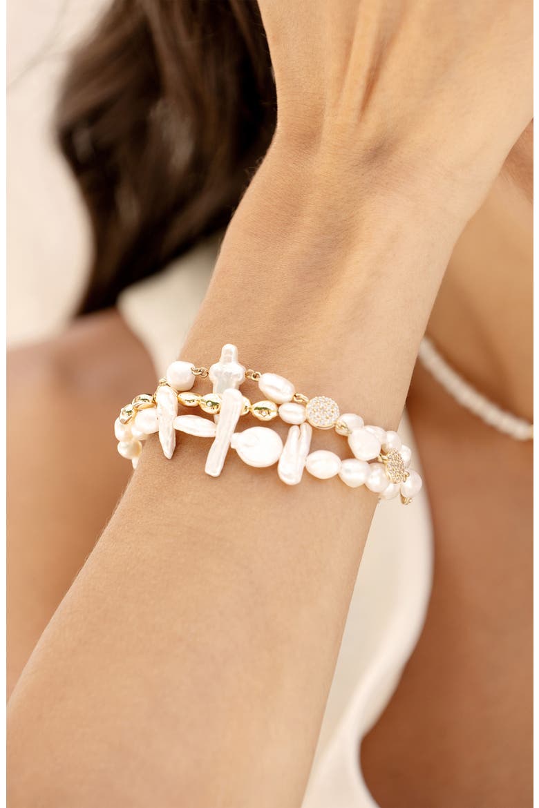 Freshwater Favorites Set of 2 Pearl Bracelets, Alternate, color, GOLD