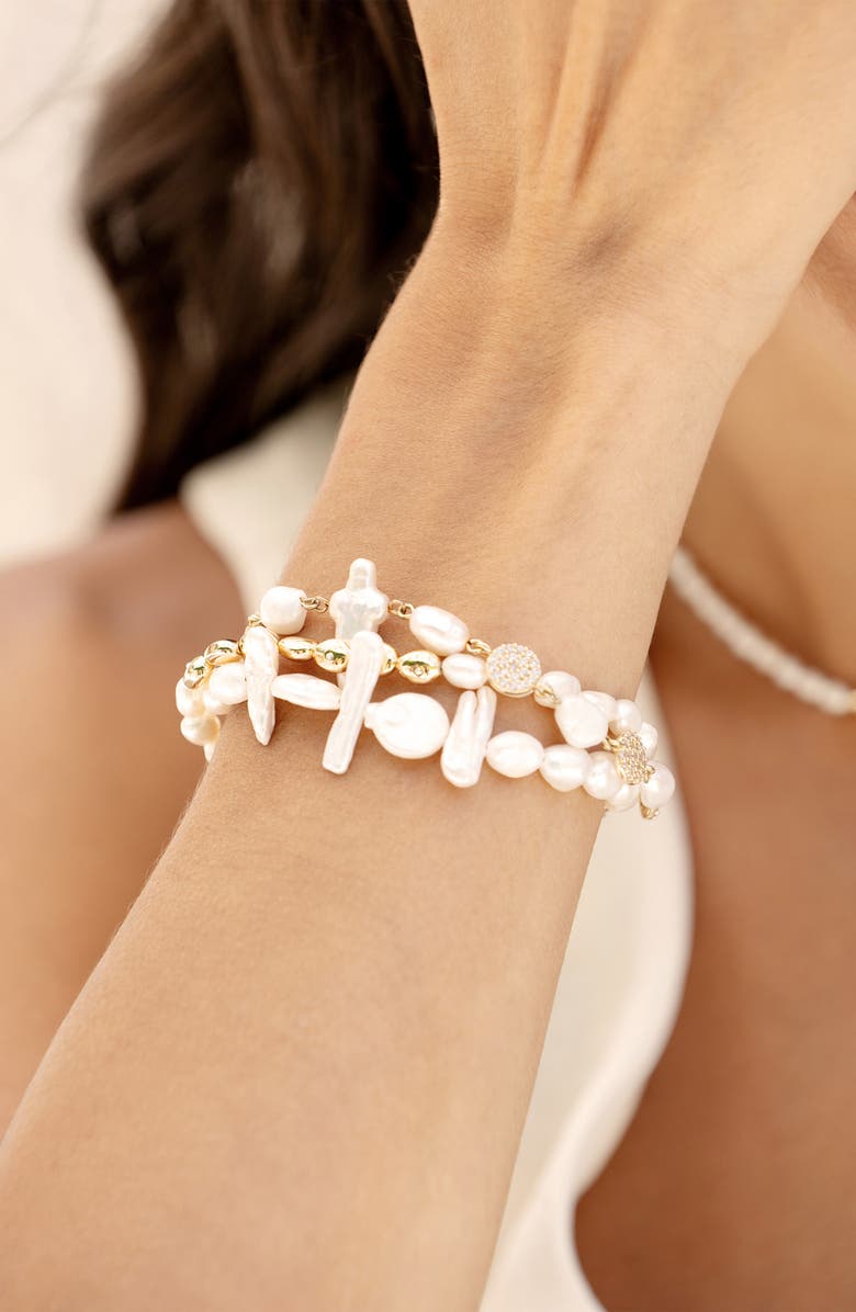 Ettika Freshwater Favorites Set of 2 Pearl Bracelets, Alternate, color, Gold