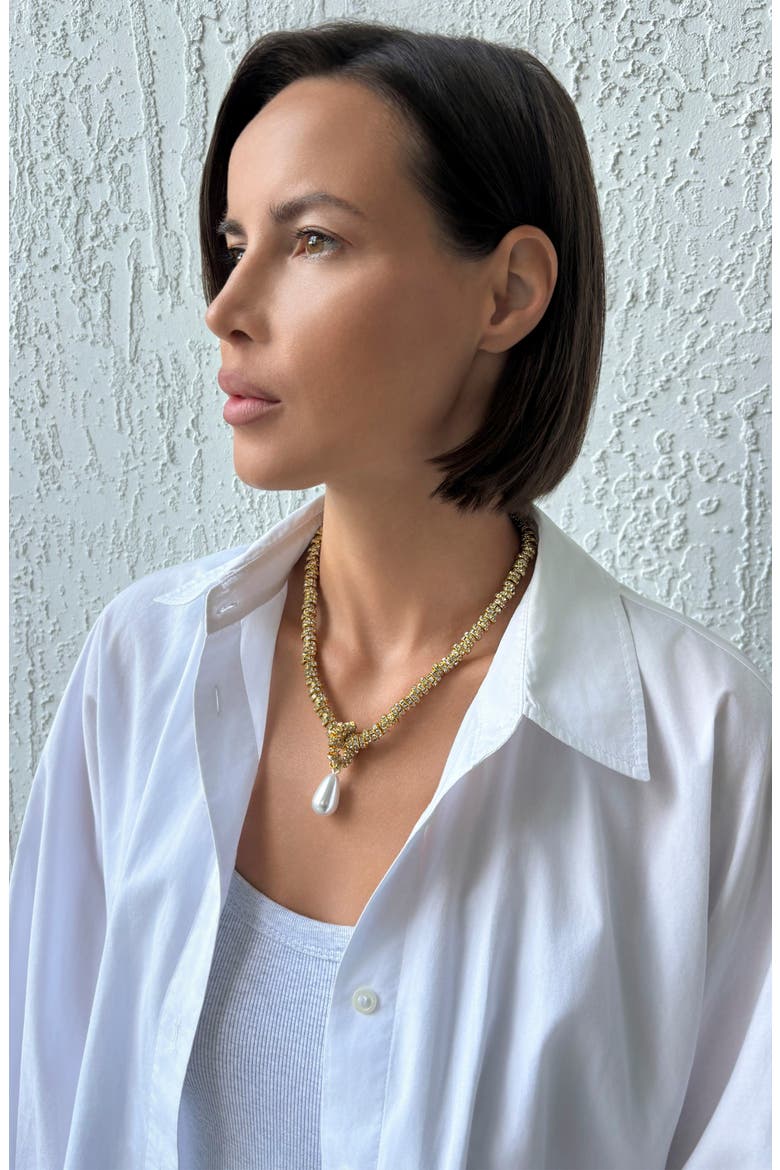 Crystal Collar Necklace with Imitation Pearl, Alternate, color, WHITE/ GOLD