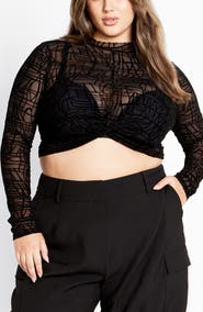 City Chic Evie Long Sleeve Mesh Crop Top