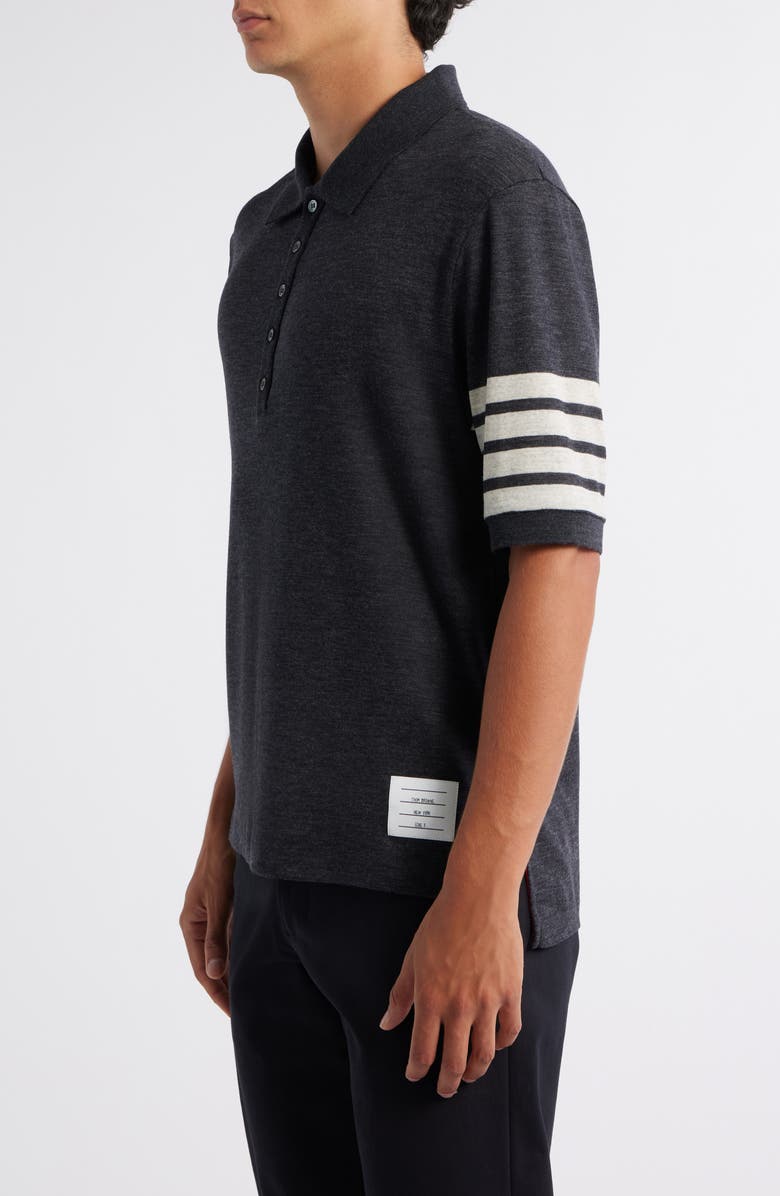 Thom Browne 4-Bar Virgin Wool Jersey Polo, Alternate, color, Charcoal