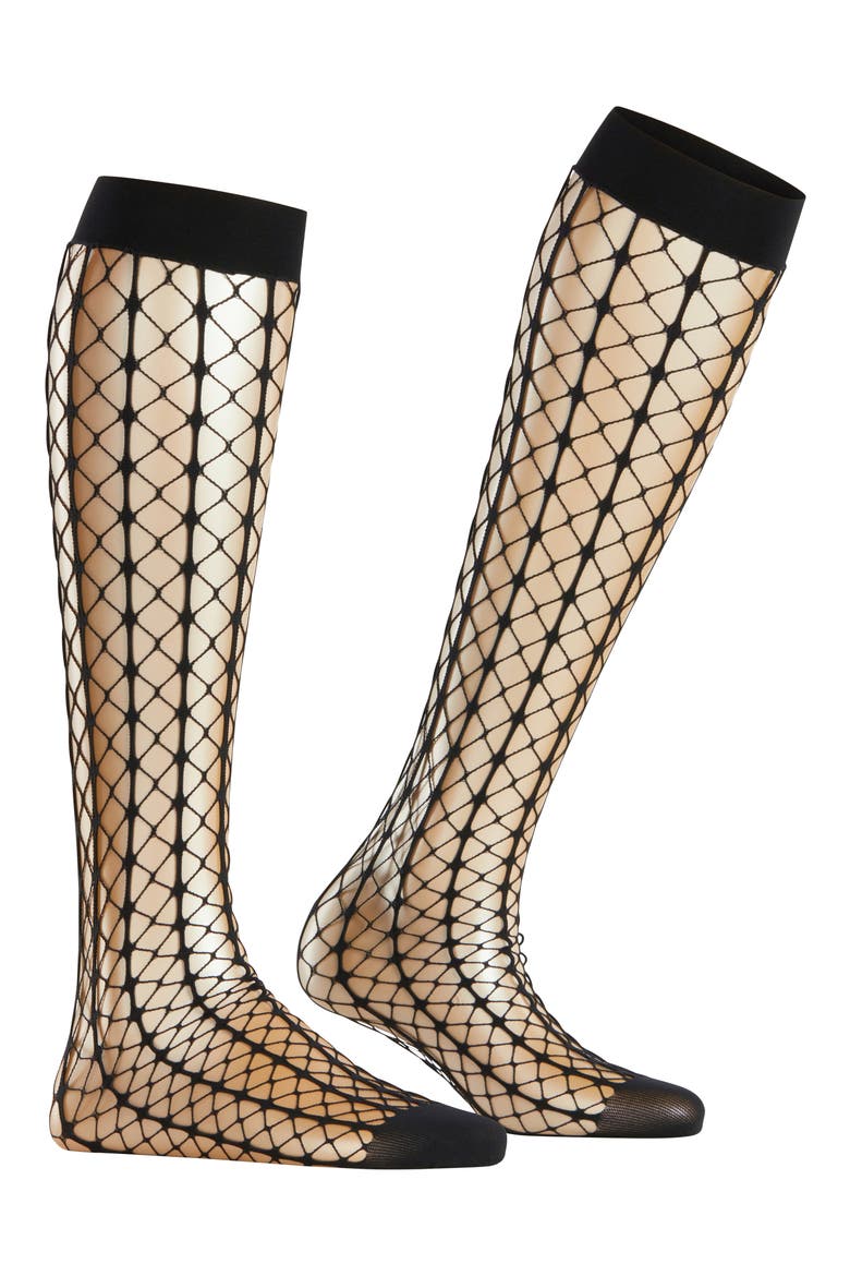 Paradise Net Knee High Socks, Main, color, BLACK