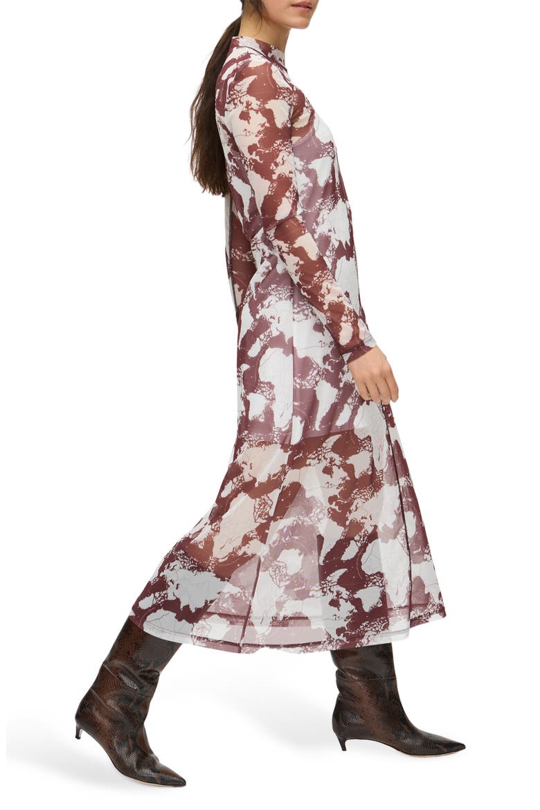 Starla Abstract Print Long Sleeve Mesh Dress, Alternate, color, OXBLOOD MIX