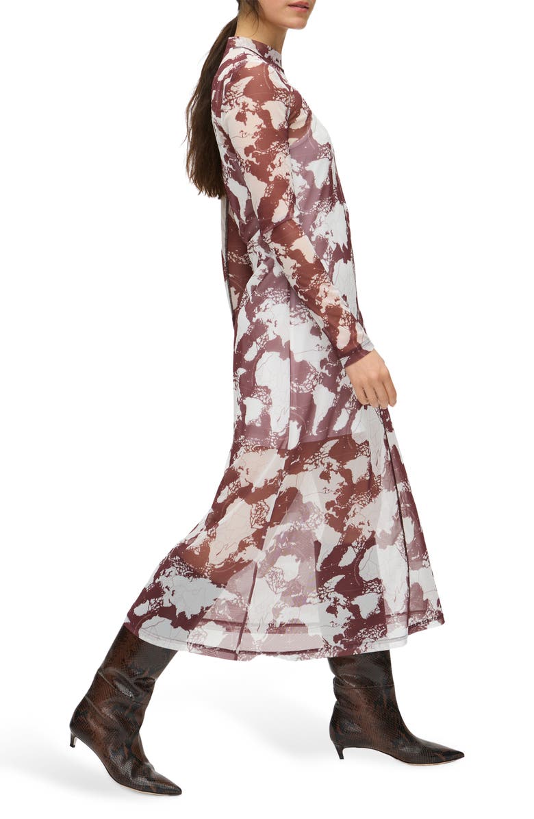 ALIGNE Starla Abstract Print Long Sleeve Mesh Dress, Alternate, color, Oxblood Mix