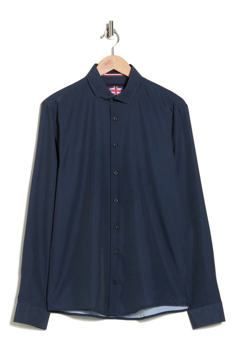 Geometric Stretch Button-Up Shirt, Alternate, color, BLACK/ NOIR