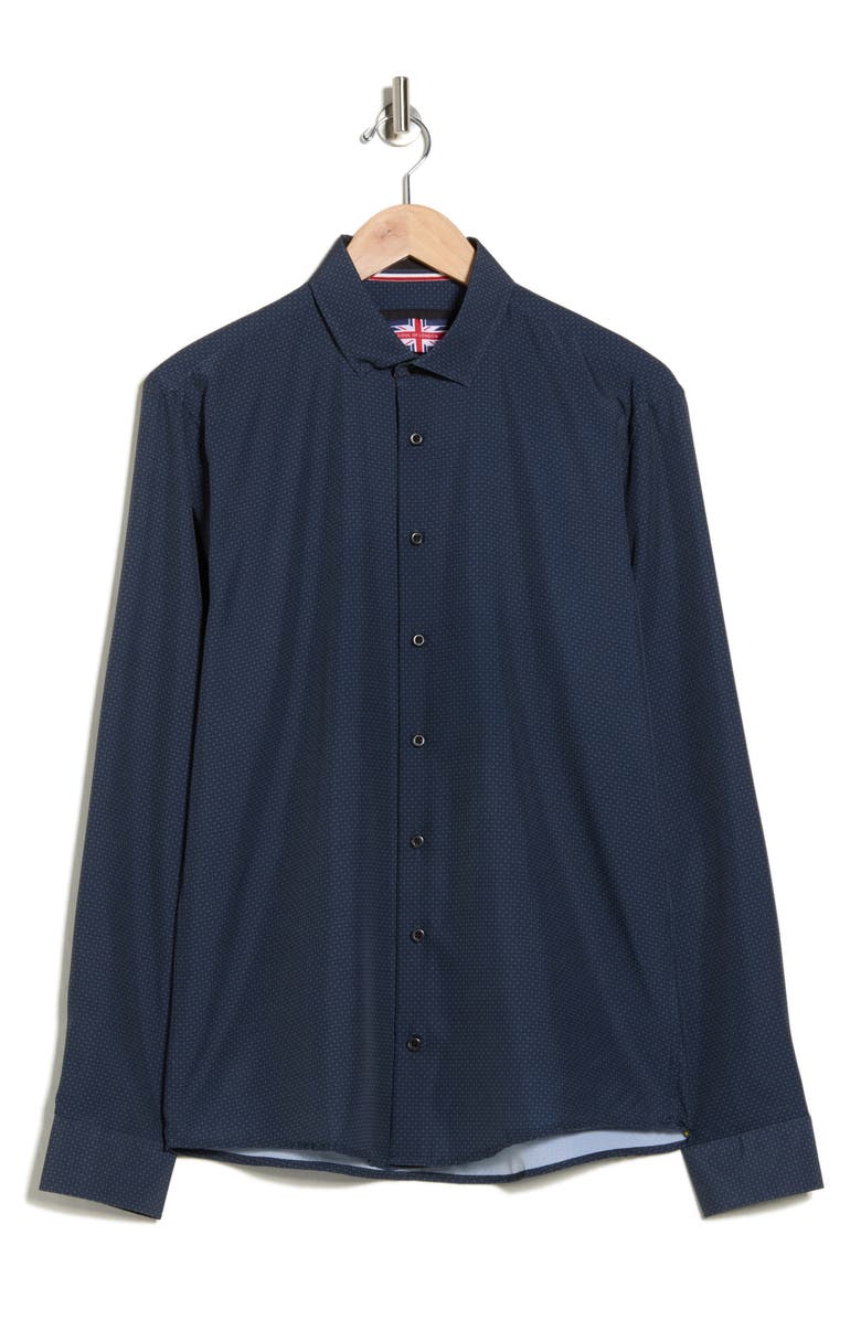 SOUL OF LONDON Geometric Stretch Button-Up Shirt, Alternate, color, Black/ Noir