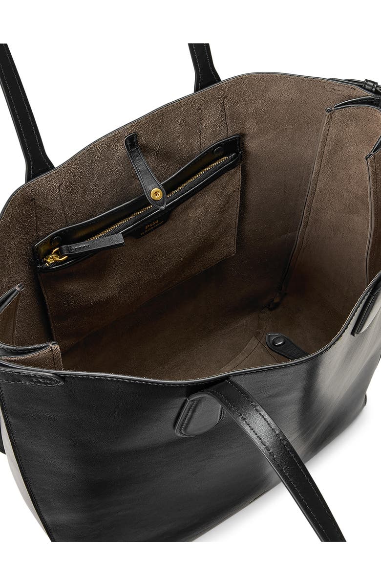 Polo Ralph Lauren Calfskin Leather Tote Bag, Alternate, color, Black