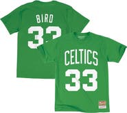 Mitchell & Ness Men's Mitchell & Ness Larry Bird Kelly Green Boston Celtics Hardwood Classics Stitch Name & Number T-Shirt