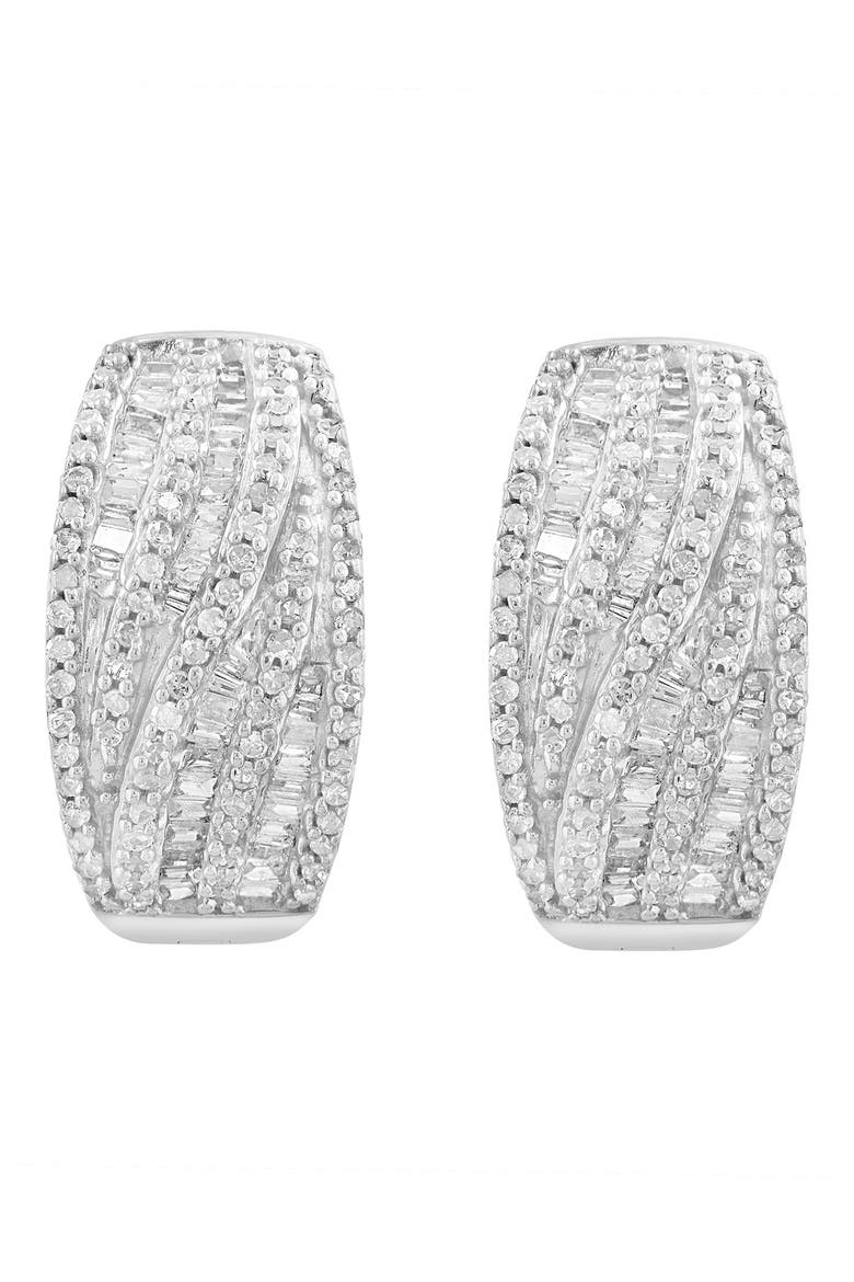 Sterling Silver Pavé Diamond Huggie Hoop Earrings, Alternate, color, SILVER