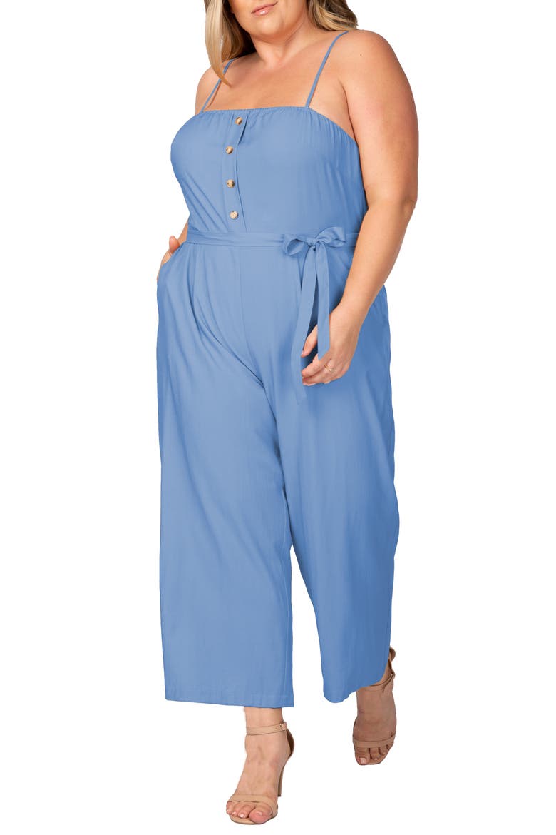 Tie Waist Sleeveless Wide Leg Jumpsuit, Main, color, BLEACH BLUE