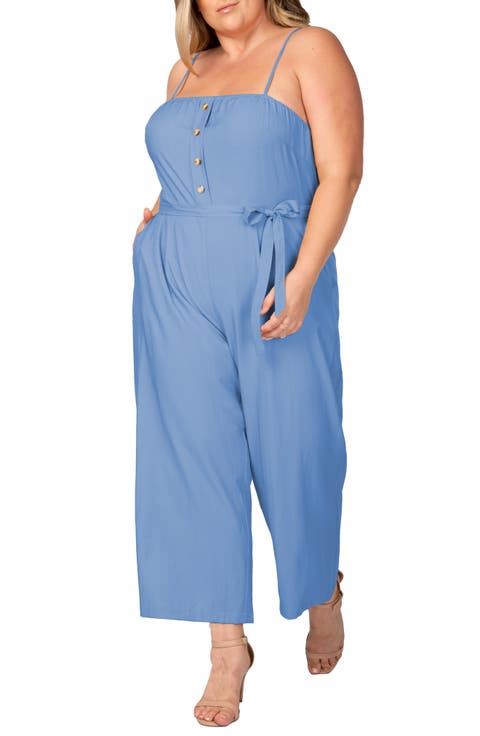 Tie Waist Sleeveless Wide Leg Jumpsuit (Plus Size)