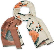 SAACHI Orange Bloom Reversible Print Scarf