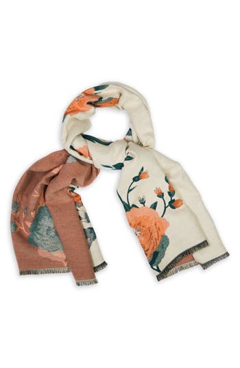 Saachi Orange Bloom Reversible Print Scarf In Multi