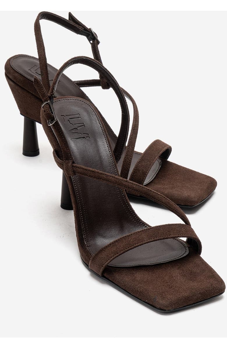 Prologue Shoes Jolene Stiletto Sandal, Main, color, Brown Suede