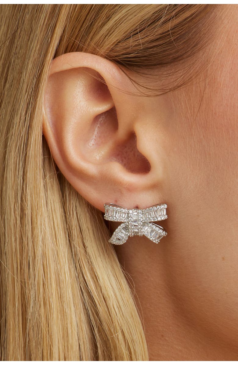 Untamed Petals Alicia Crystal Bow Studs, Alternate, color, Silver