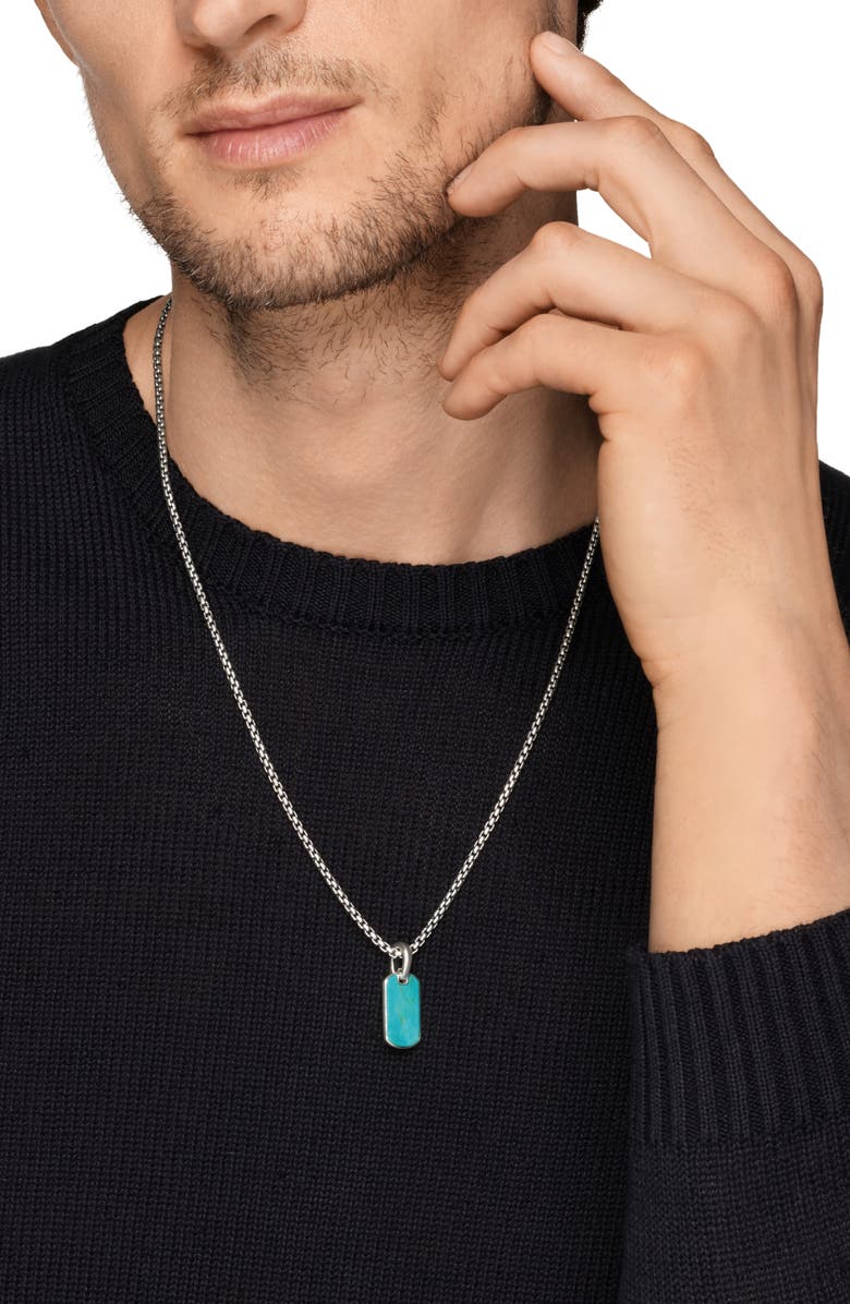 David Yurman Men's Chevron Tag, 21mm, Alternate, color, Sterling Silver/ Turquoise