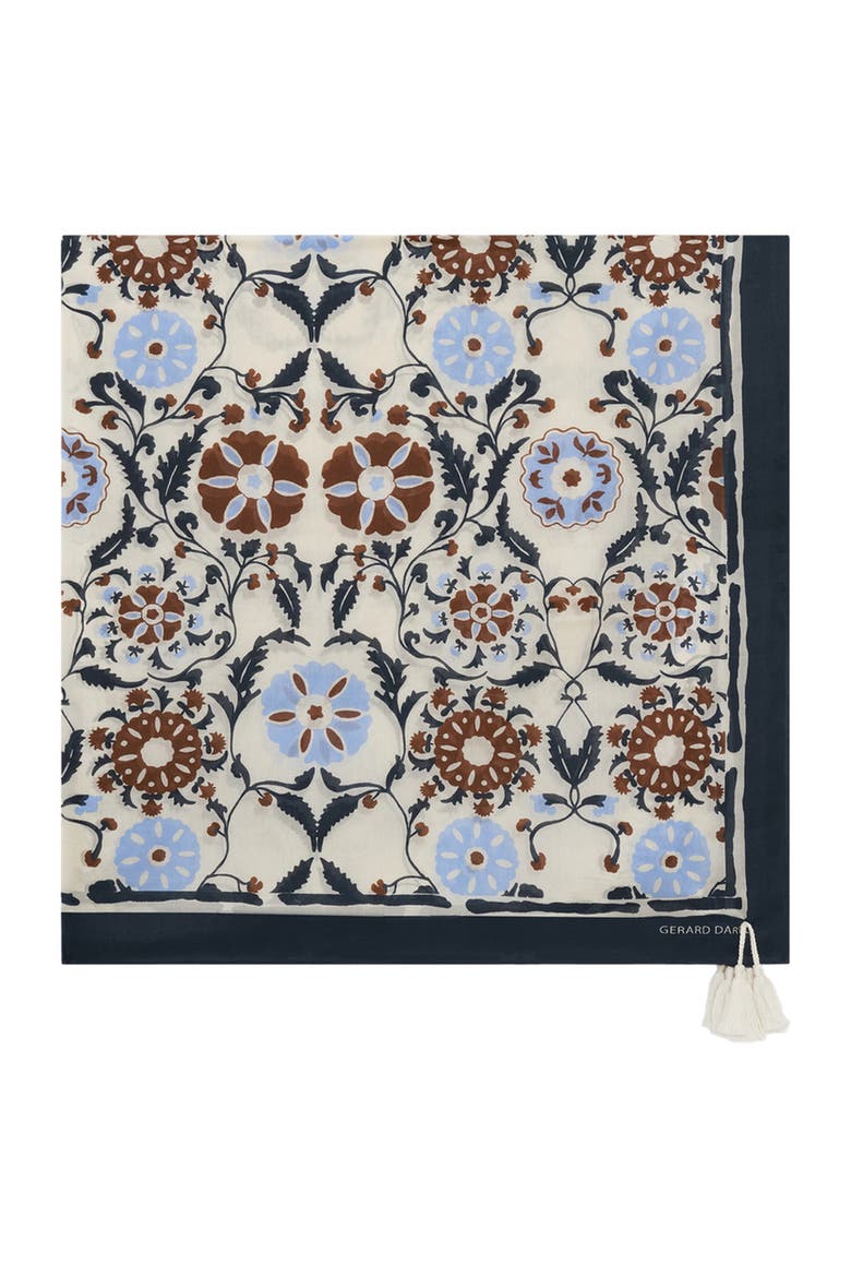 Silk Garden Bloom Square Scarf, Main, color, Brown