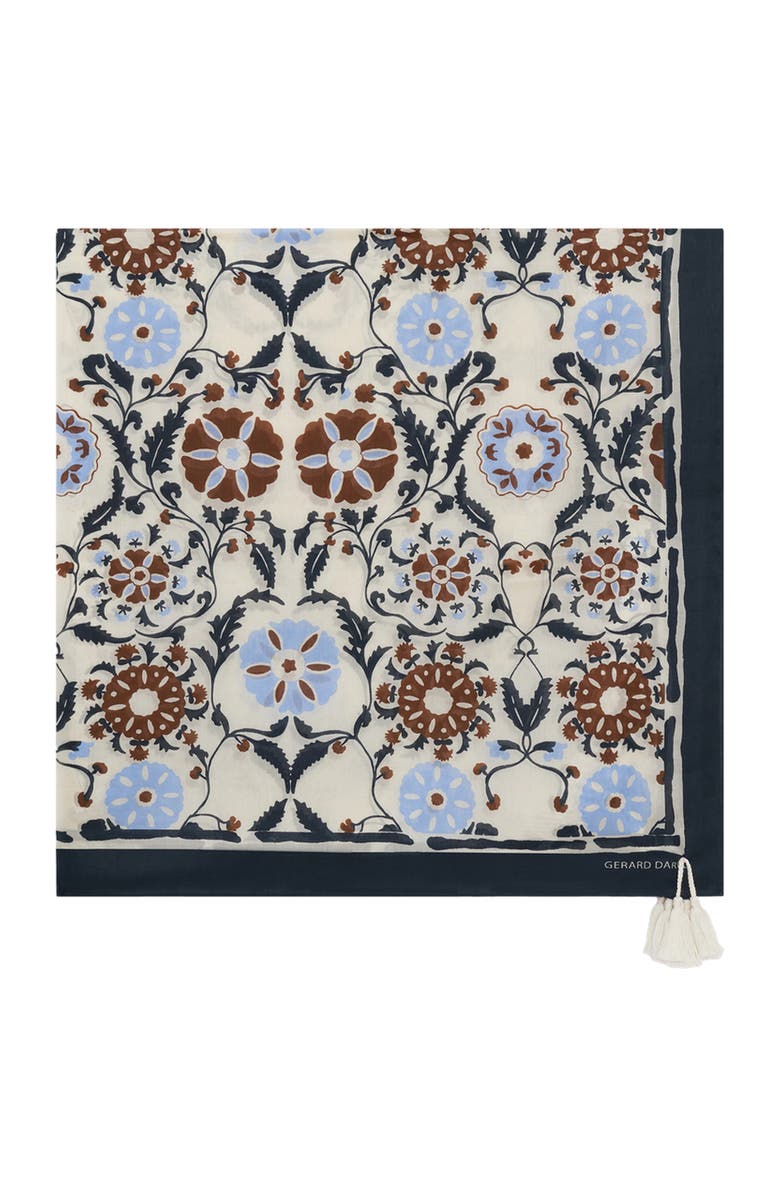 GERARD DAREL Silk Garden Bloom Square Scarf, Main, color, Brown