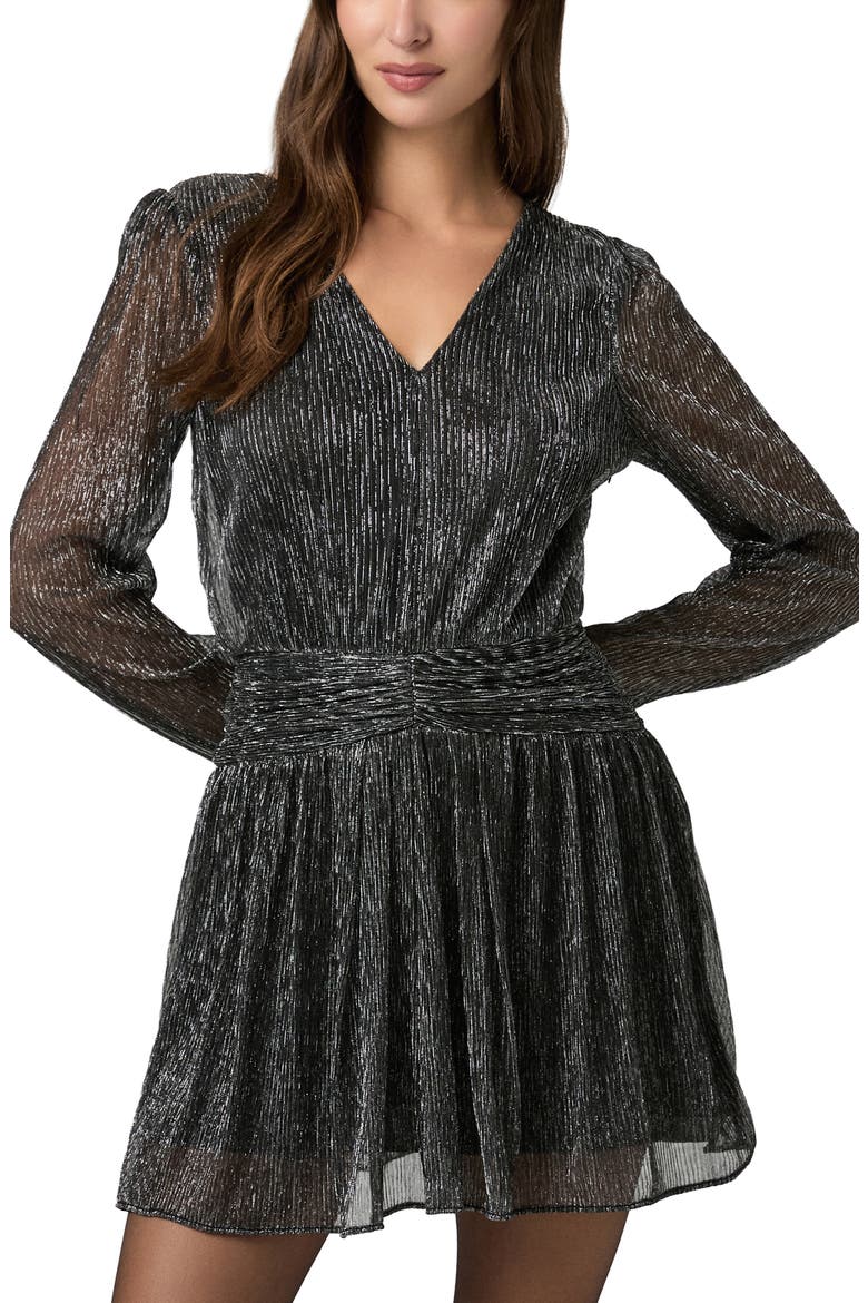 Malina Long Sleeve V-Neck Minidress, Alternate, color, BLACK / SILVER