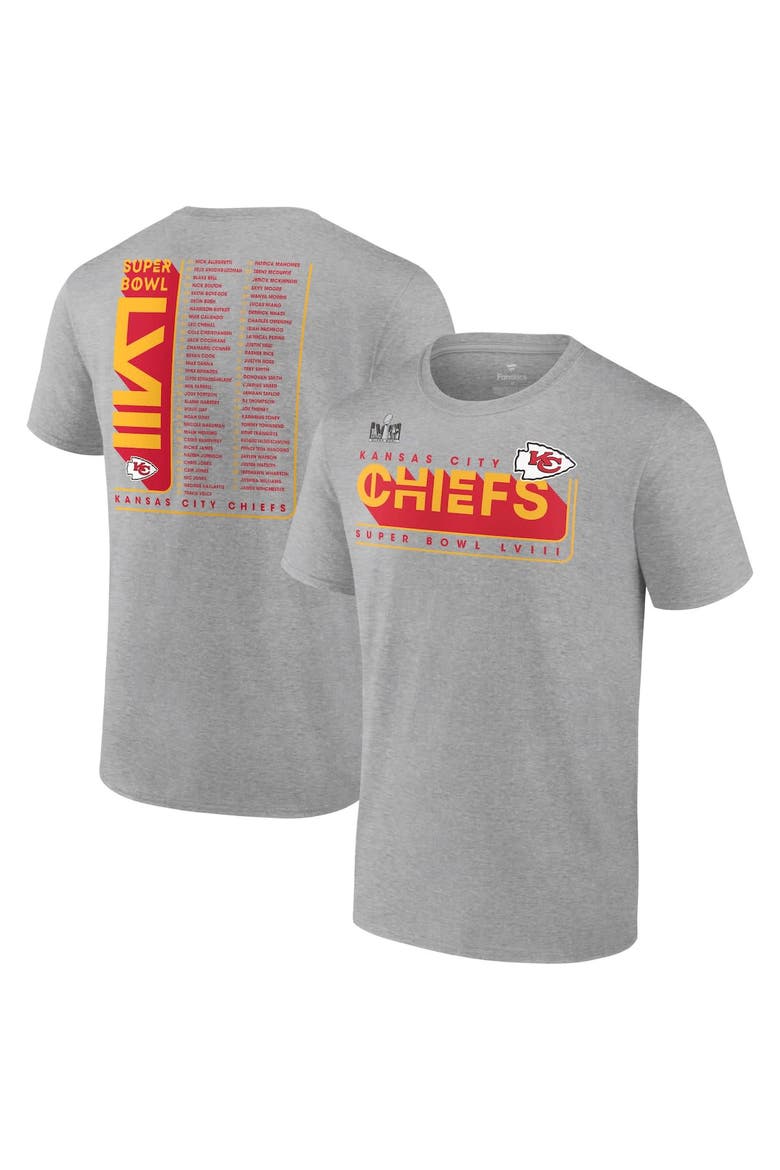Men's Fanatics Branded Heather Gray Kansas City Chiefs 2023 AFC Champions Two-Sided Roster Big & Tall T-Shirt, Main, color, Heather Gray