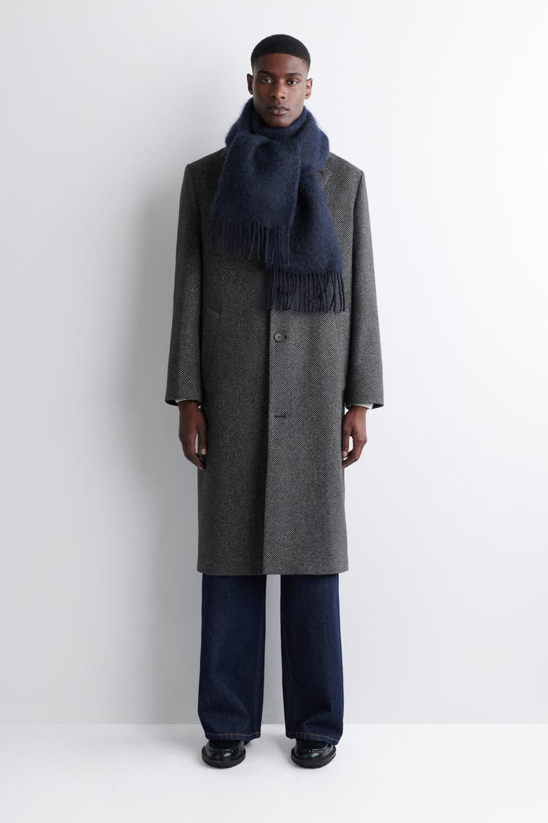 Fringed Mohair Scarf, Main, color, NAVY