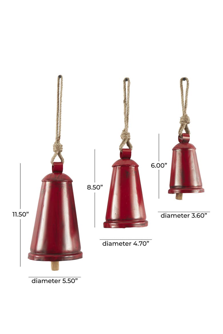 Eclectic Set of 3 Metal Decorative Meditation Bells, Alternate, color, RED