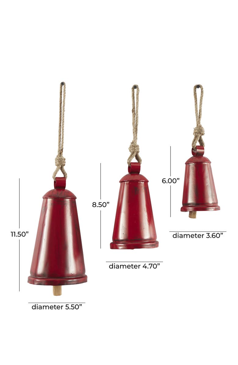 WILLOW ROW Eclectic Set of 3 Metal Decorative Meditation Bells, Alternate, color, Red