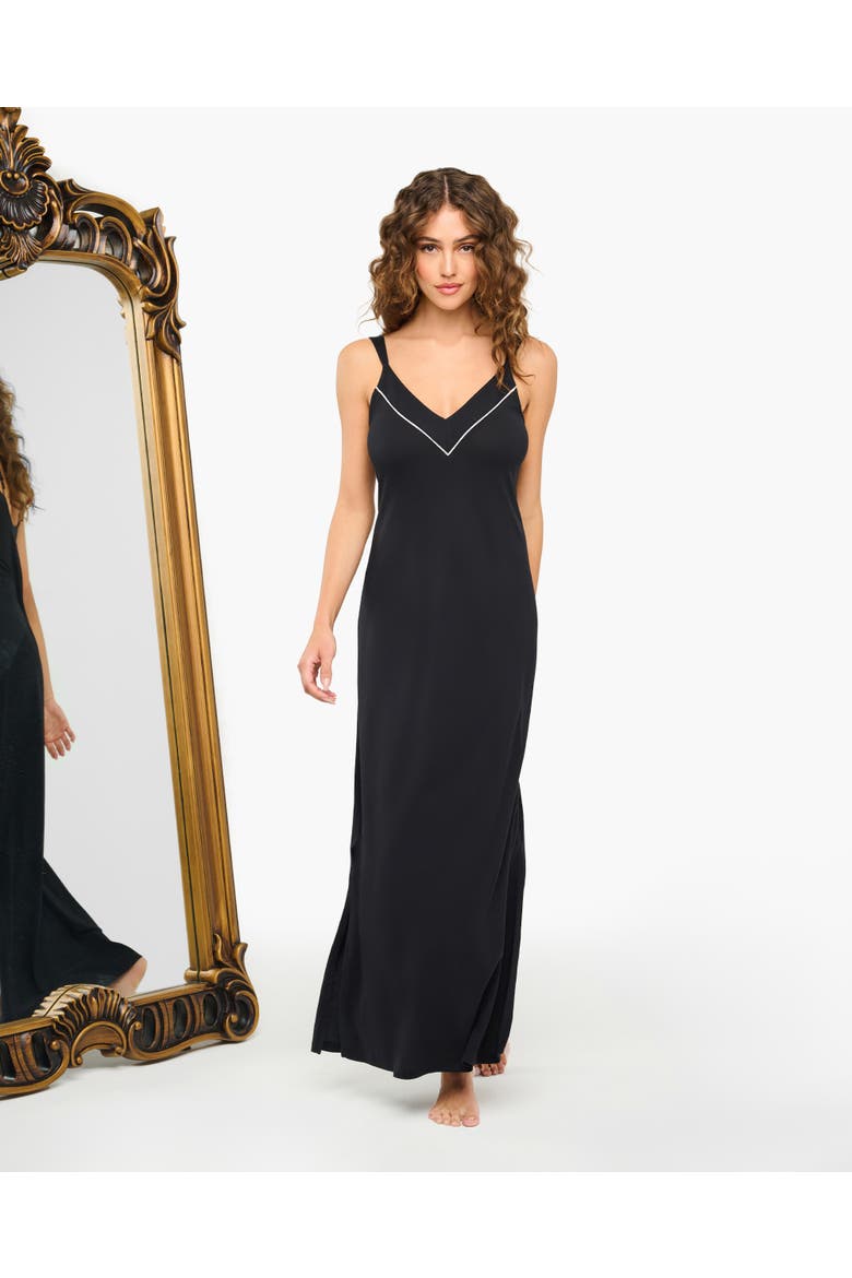 Pima Lusso Maxi Sleep Dress, Main, color, Black/Moon Ivory