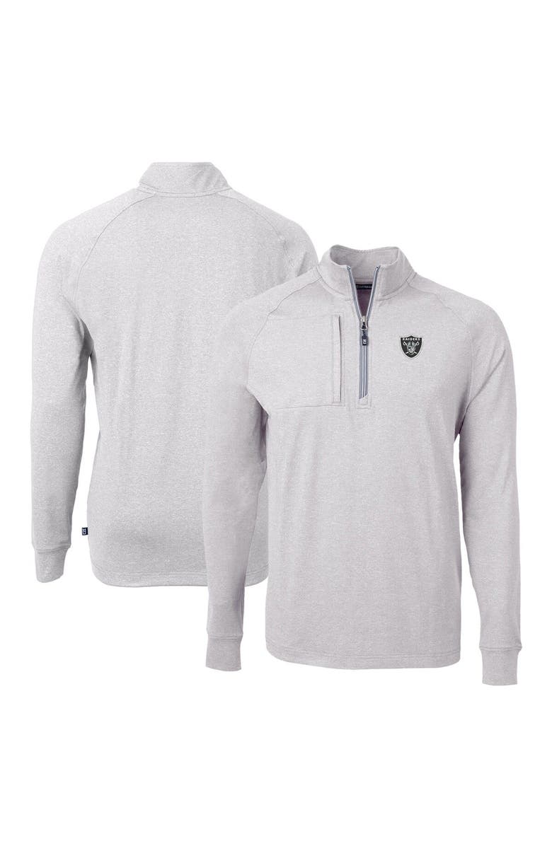 Cutter & Buck Men's Cutter & Buck Heather Gray Las Vegas Raiders Adapt Eco Knit Quarter-Zip Pullover Top, Main, color,