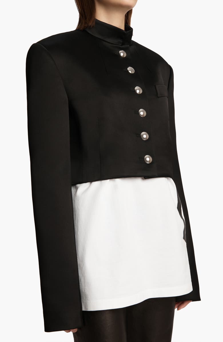 Khaite Samuelson Crop Satin Jacket, Alternate, color, Black