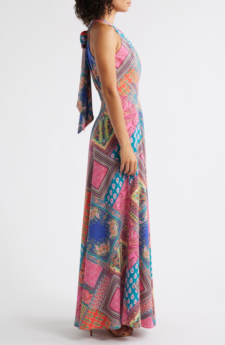 Eliza J Mixed Print Halter Maxi Dress, Alternate, color,